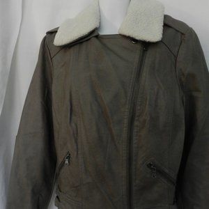 Forever 21 faux leather bomber style lined jacket in mocha brown/taupe